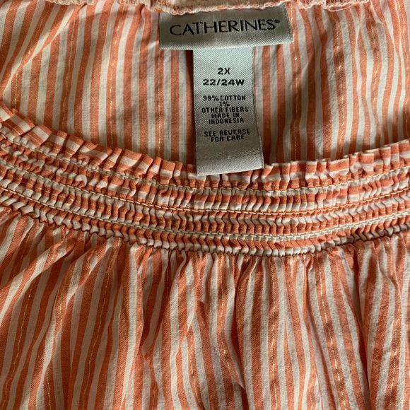 Catherines Tops - Catherines Orange White Gold Metallic Stripe Blouse Top Plus Size Curvy 2X 22/24